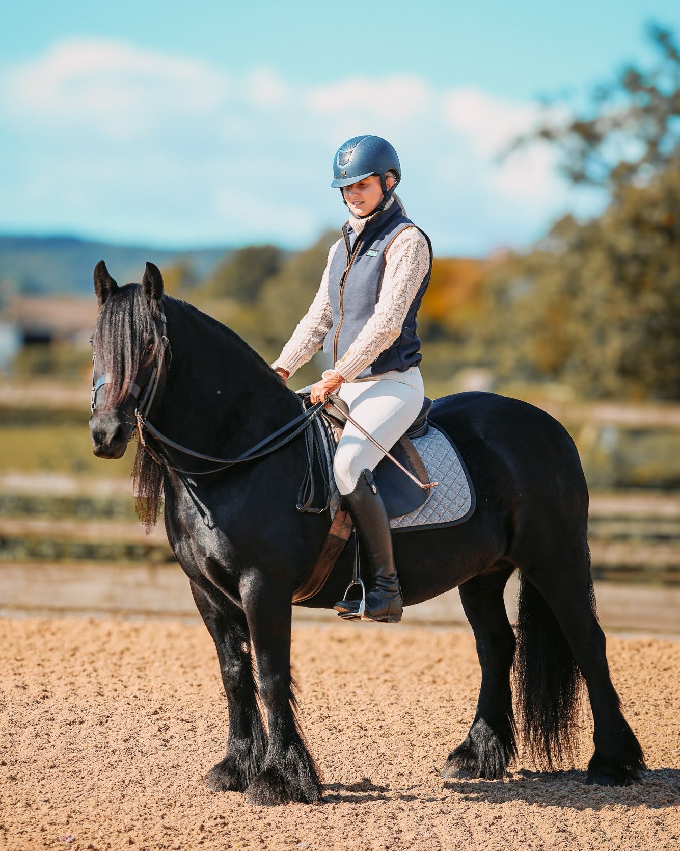 Horse Wearing Foxbury Heritage Saddle Pad in Black Tweed Suede
