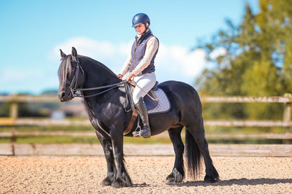 Model Riding with Foxbury Heritage Saddle Pad in Black Tweed Suede