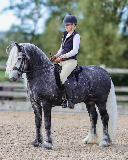 Model Riding with Foxbury Heritage Saddle Pad in Black Tweed Merino Wool