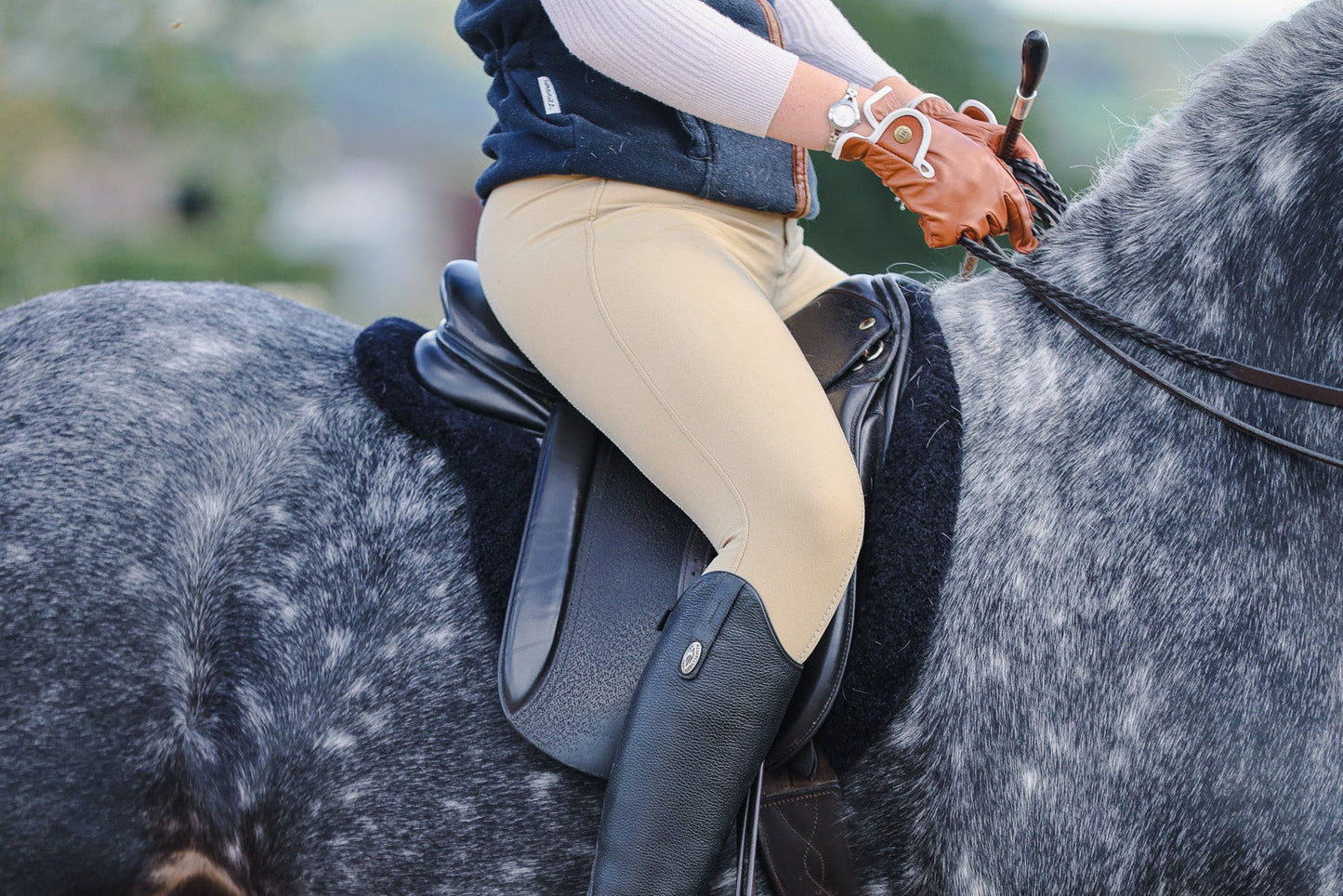 Horse Wearing Foxbury Heritage Saddle Pad in Black Tweed Merino Wool