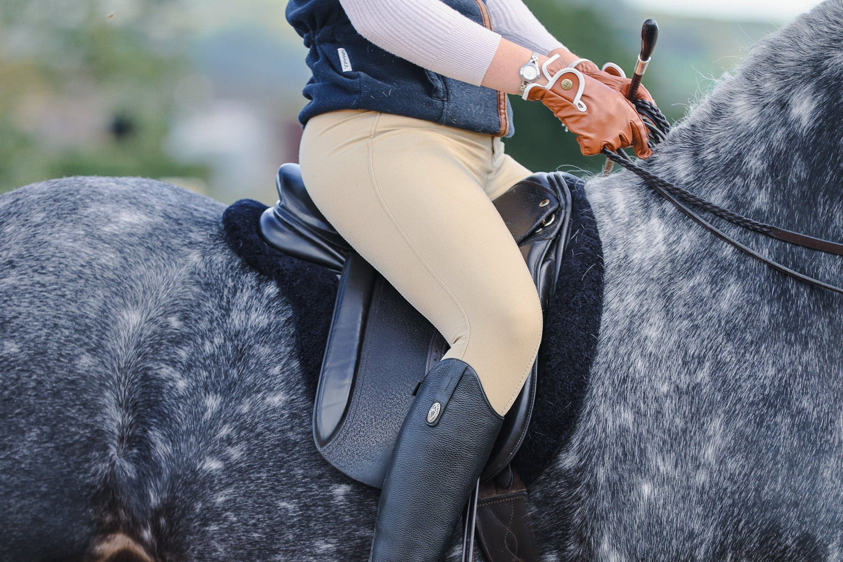 Horse Wearing Foxbury Heritage Saddle Pad in Black Tweed Merino Wool
