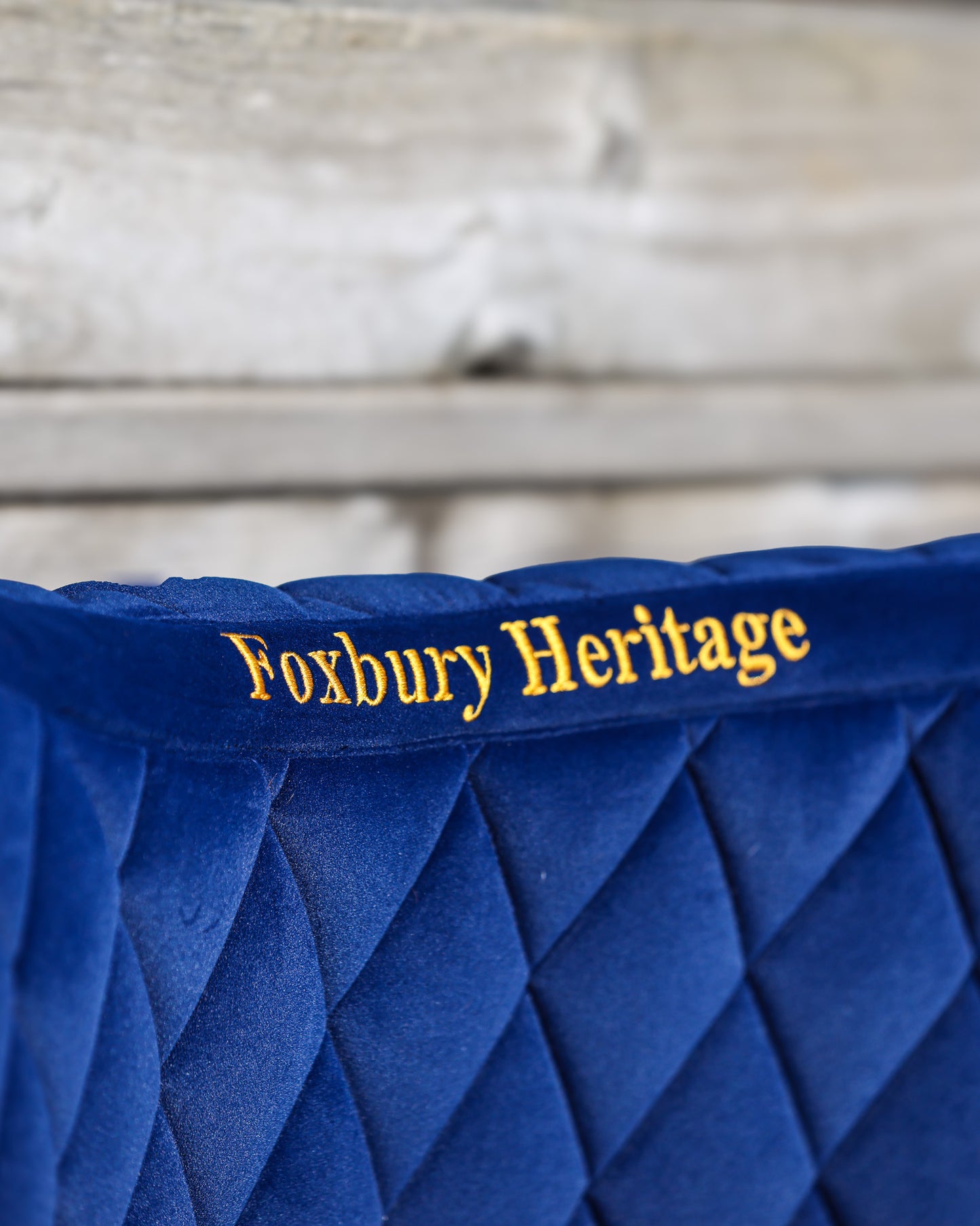 Foxbury Heritage Blue Velvet Suede Saddle Pad Logo Detail