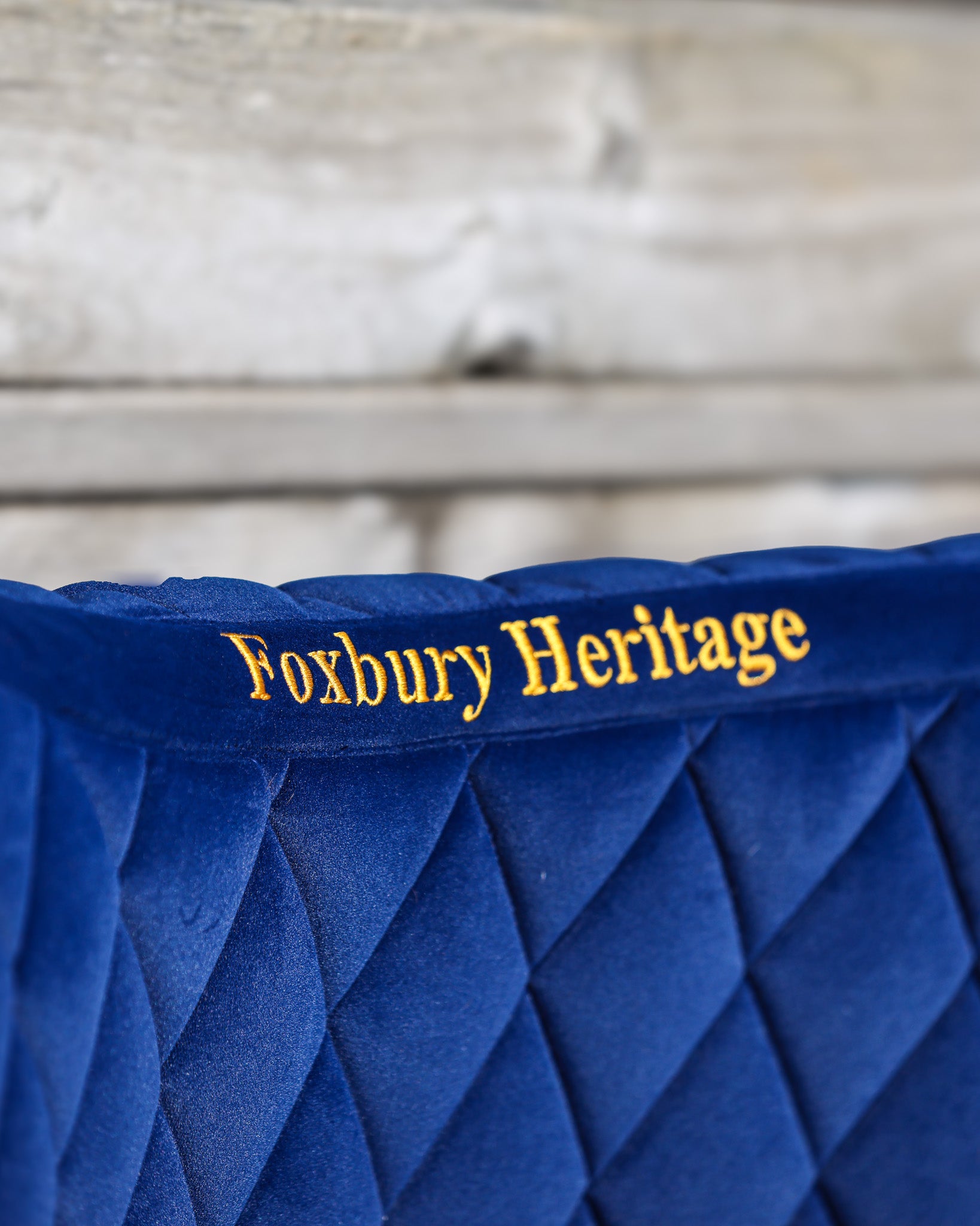 Foxbury Heritage Blue Velvet Suede Saddle Pad Logo Detail