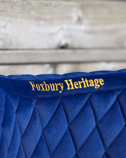 Foxbury Heritage Blue Velvet Suede Saddle Pad Logo Detail