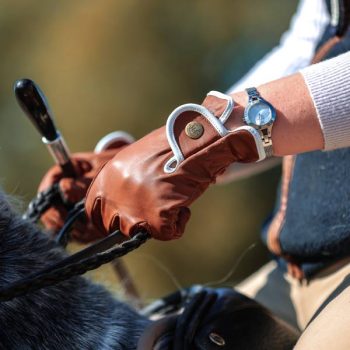 Tan Leather Gloves with White Piping